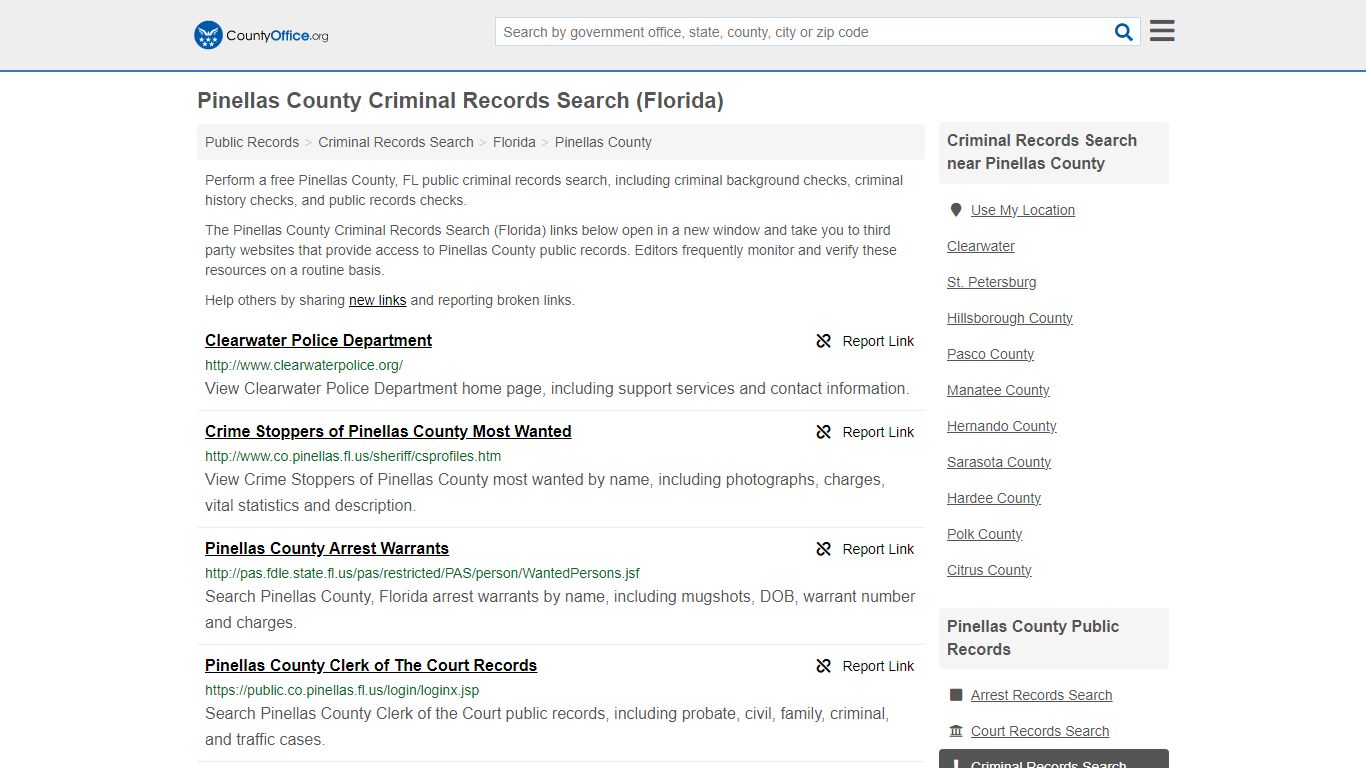 Pinellas County Criminal Records Search (Florida) - County Office